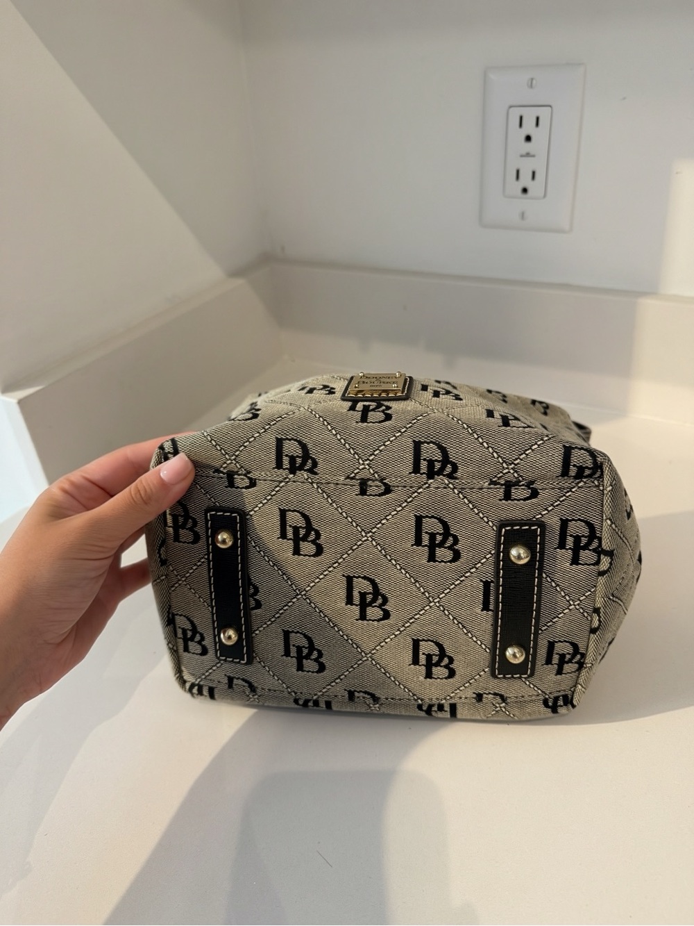 Dooney & Bourke Gold Quilted Monogram Hobo with Black Trim - Picture 4 of 8
